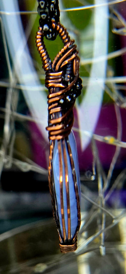 Beautiful Blue Lace – Blue Lace Agate & Black Spinel Copper Pendant