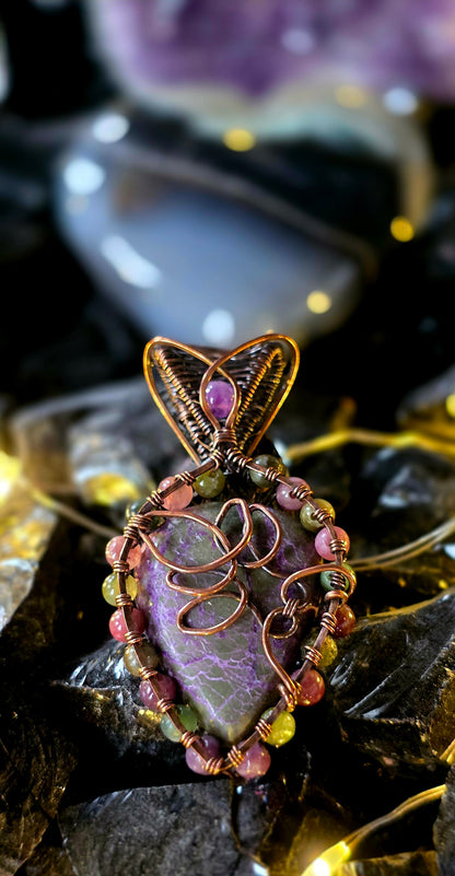 Lotus 🪷– Atlantisite, Amethyst & Mixed Tourmaline Copper Pendant
