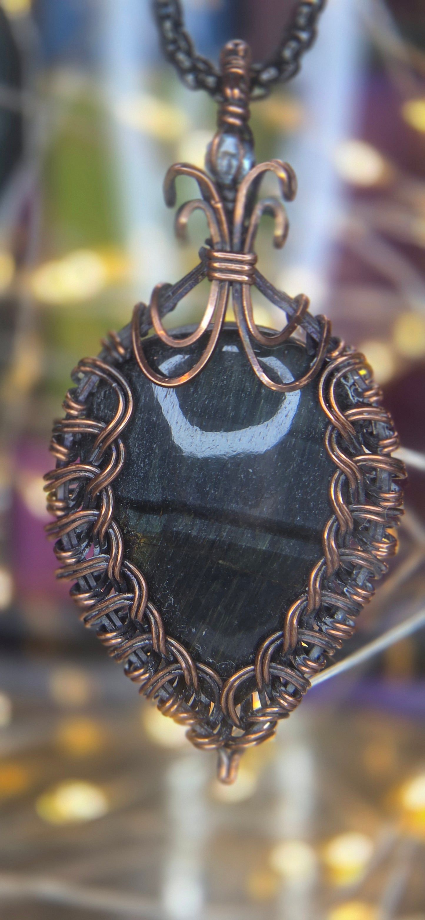 Blue Tiger's Eye – Hand-Woven Copper Art