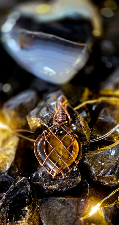 Tiger Heart – Hand-Woven Copper & Tiger's Eye Heart Pendant