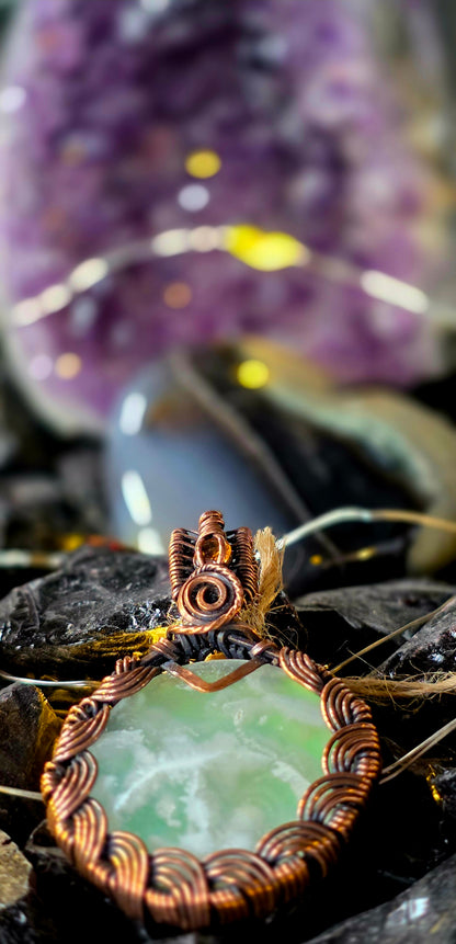 Yellow Plume Agate & Hessonite Garnet Copper Pendant