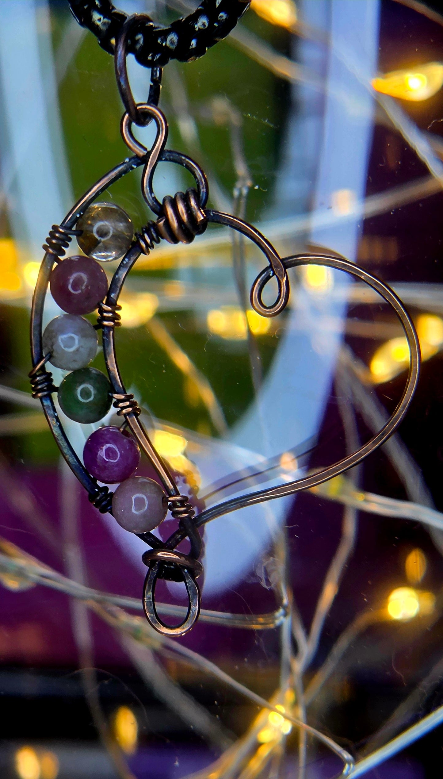 Copper Heart – Hand-Woven Mixed Tourmaline Heart Pendant