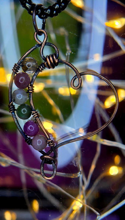 Copper Heart – Hand-Woven Mixed Tourmaline Heart Pendant