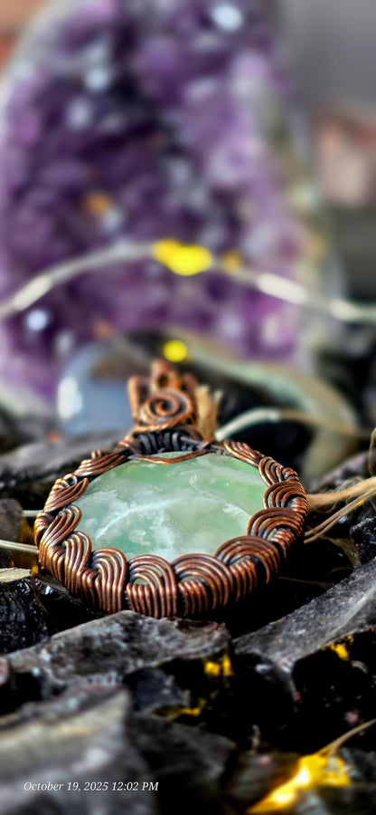 Yellow Plume Agate & Hessonite Garnet Copper Pendant