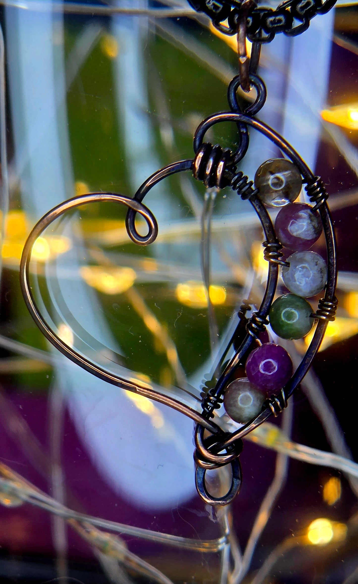 Copper Heart – Hand-Woven Mixed Tourmaline Heart Pendant