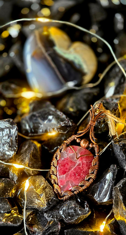 Romantic Rhodanite – Pink Rhodonite & Citrine Copper Wrapped Pendant