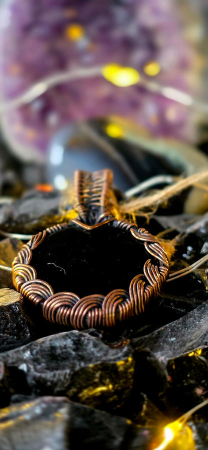 Yellow Plume Agate & Hessonite Garnet Copper Pendant