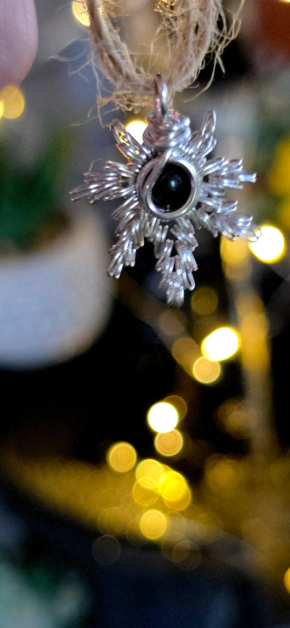 Mary Js Silver Sister – Golden Sheen Obsidian & Silver Plated Copper Leaf Pendant