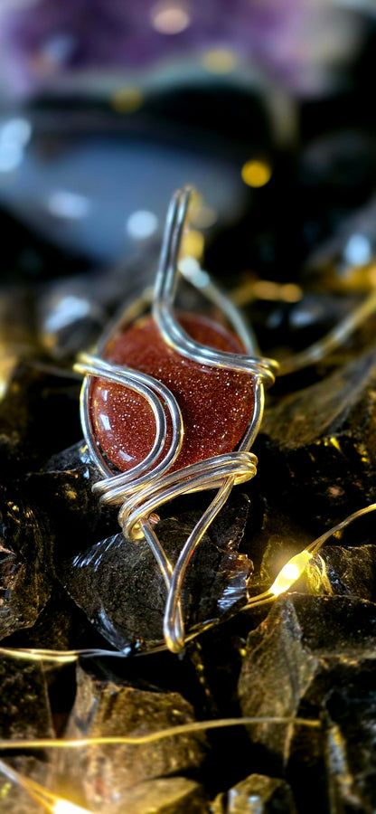 Simply Perfect– Sparkling Goldstone & Copper Wire Pendant