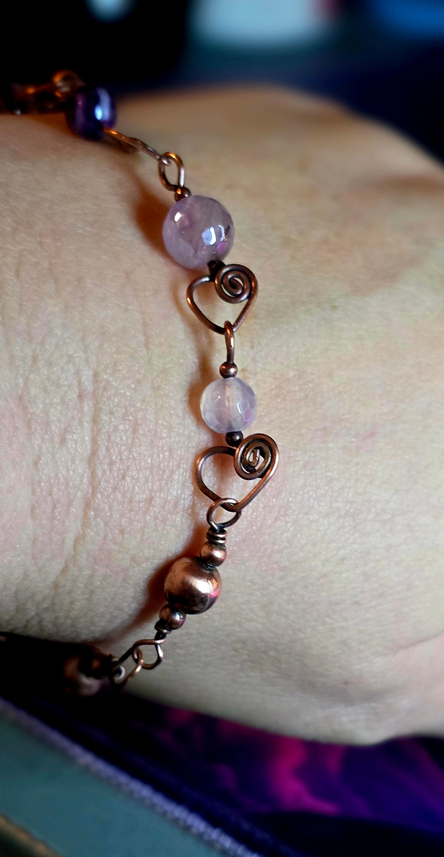 Mystic Kaleidoscope Bracelet – Purple & Rainbow Agate with Copper Accents