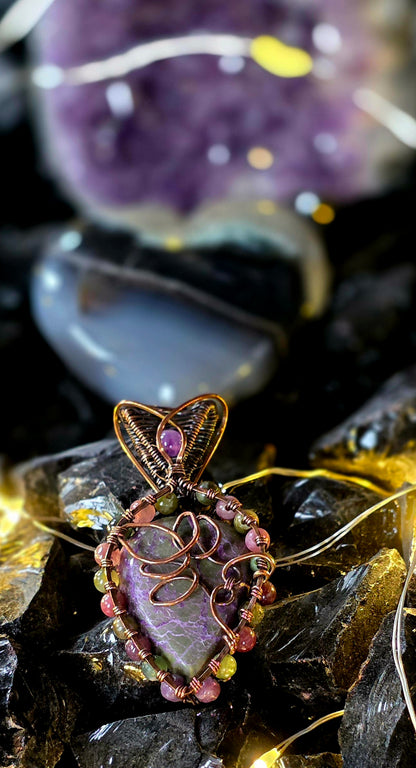Lotus 🪷– Atlantisite, Amethyst & Mixed Tourmaline Copper Pendant