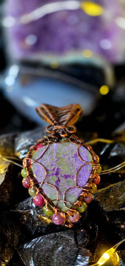 Lotus 🪷– Atlantisite, Amethyst & Mixed Tourmaline Copper Pendant