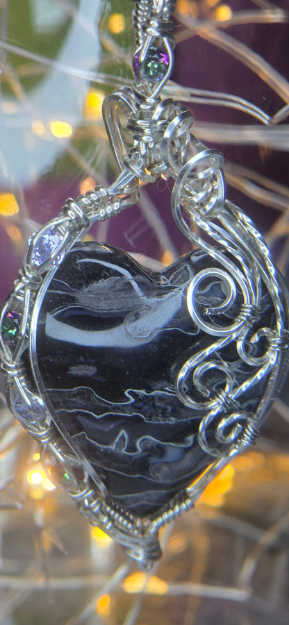 Bless Your Heart – Fossilized Palm Root & Silver Plated Copper Wire Wrapped Pendant