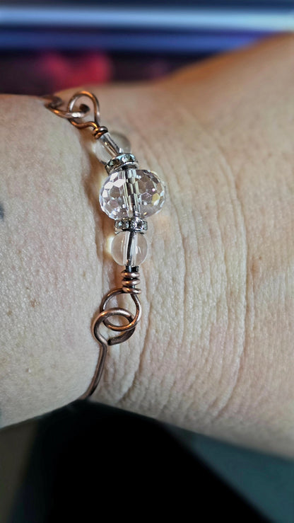 Crystal Dewdrop Bracelet – Hand-Wrapped Copper & Glass Bead Jewelry