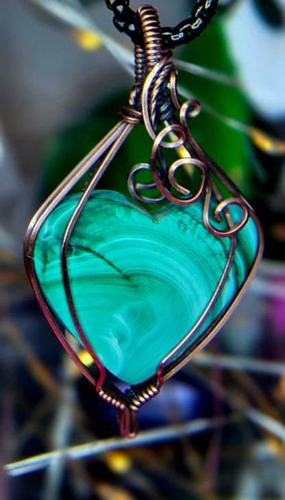 Heart of Transformation – Hand-Wrapped Malachite & Copper Pendant