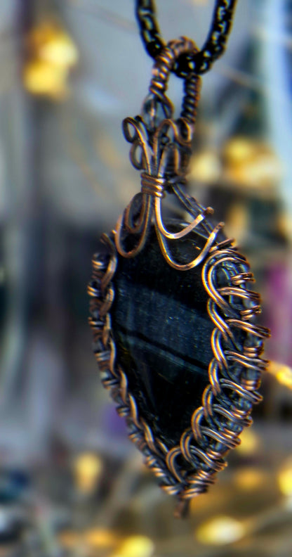 Blue Tiger's Eye – Hand-Woven Copper Art