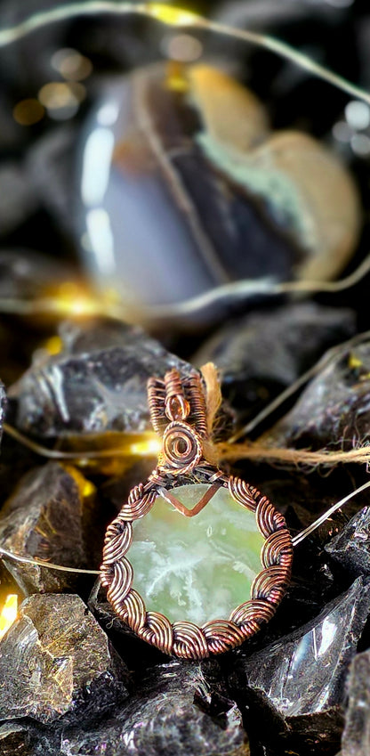 Yellow Plume Agate & Hessonite Garnet Copper Pendant