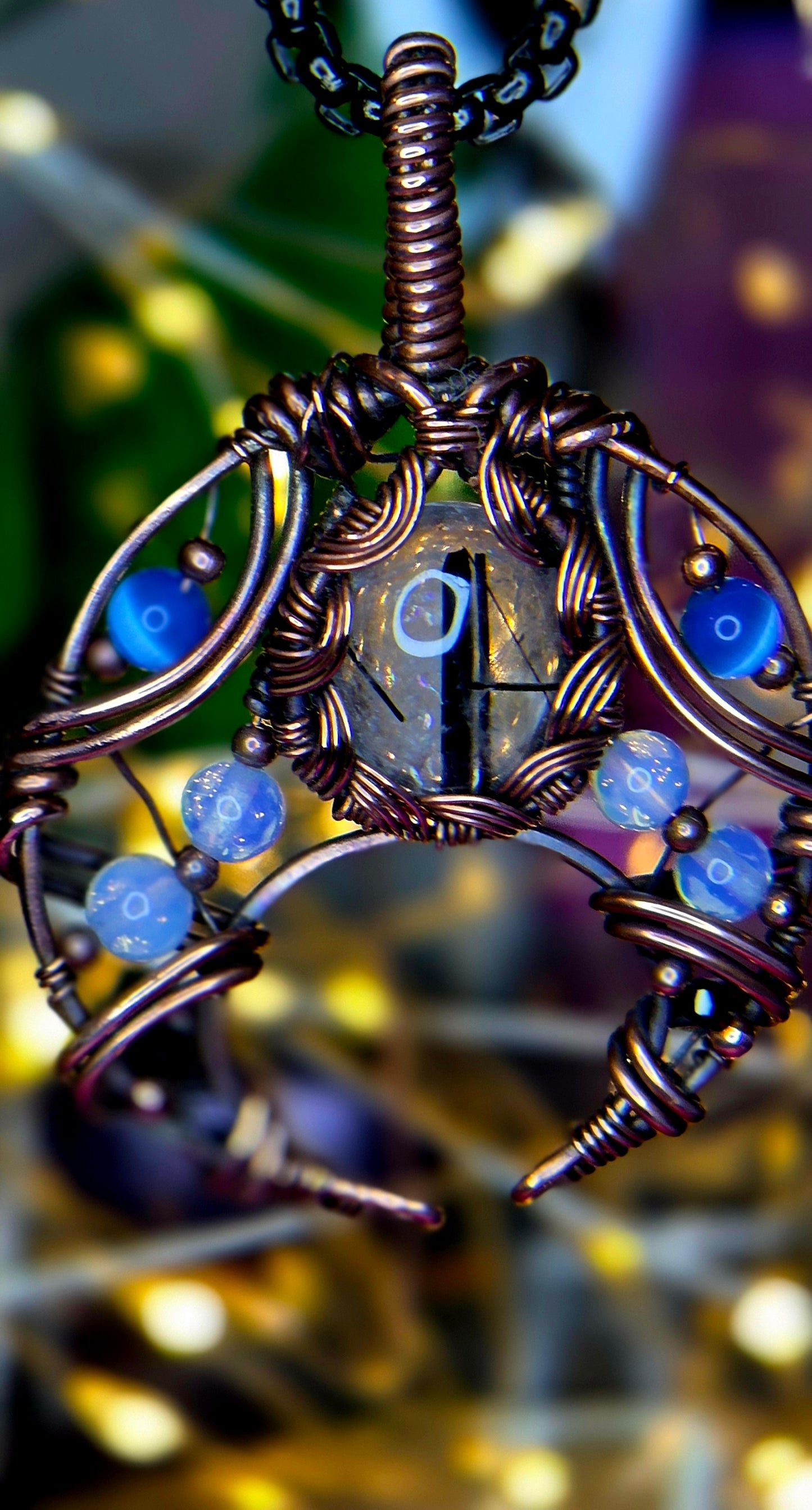 Shadow & Light Shield Pendant – Black Rutile, Spinel & Blue Cat Eye