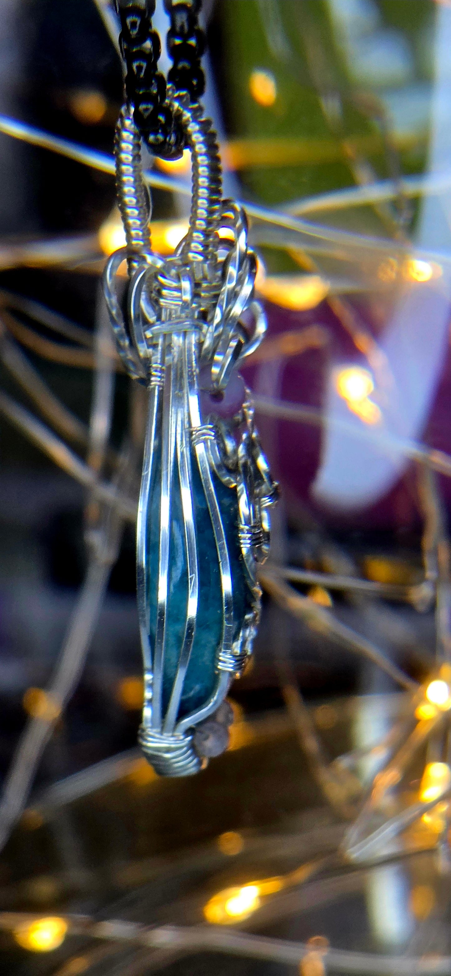 Shattuckite & Purple Tourmaline Pendant – Hand-Woven Silver Plated Copper Art
