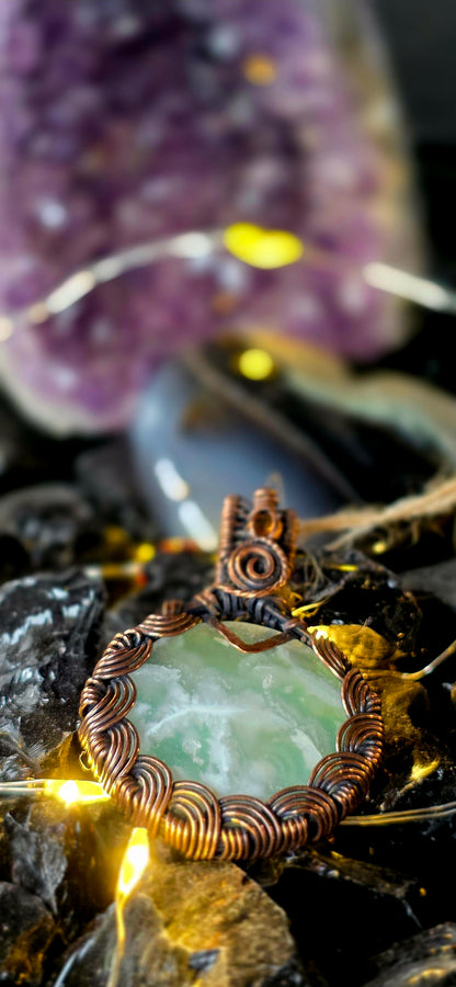 Yellow Plume Agate & Hessonite Garnet Copper Pendant