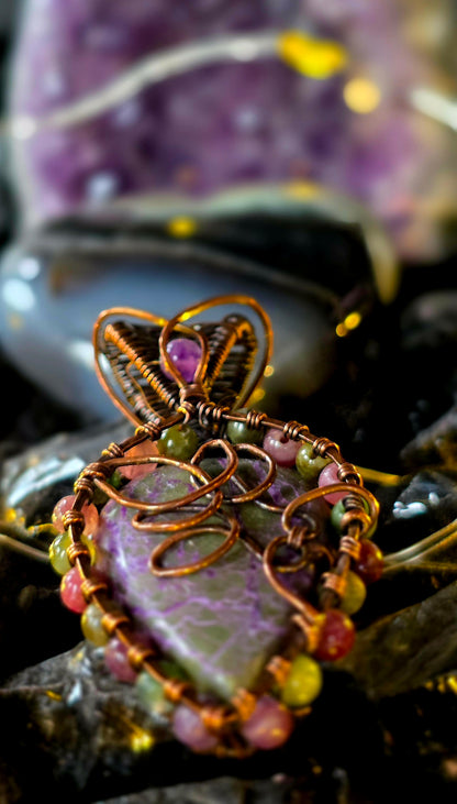 Lotus 🪷– Atlantisite, Amethyst & Mixed Tourmaline Copper Pendant