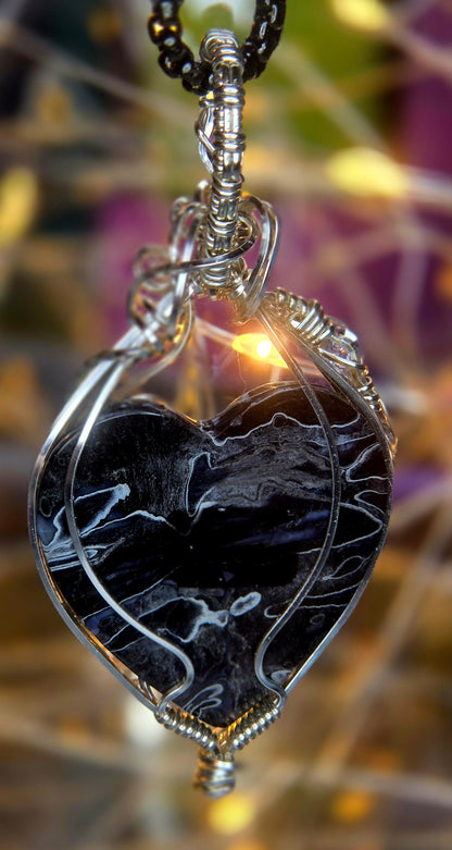 Bless Your Heart – Fossilized Palm Root & Silver Plated Copper Wire Wrapped Pendant