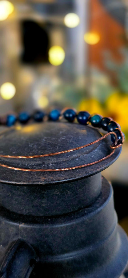 Twisted Blue Tiger's Eye Copper Bangle – Handcrafted Bracelet