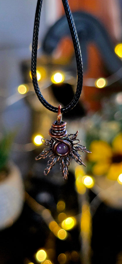 That Mary J Purple – Hand-Woven Copper & Amethyst Leaf Pendant