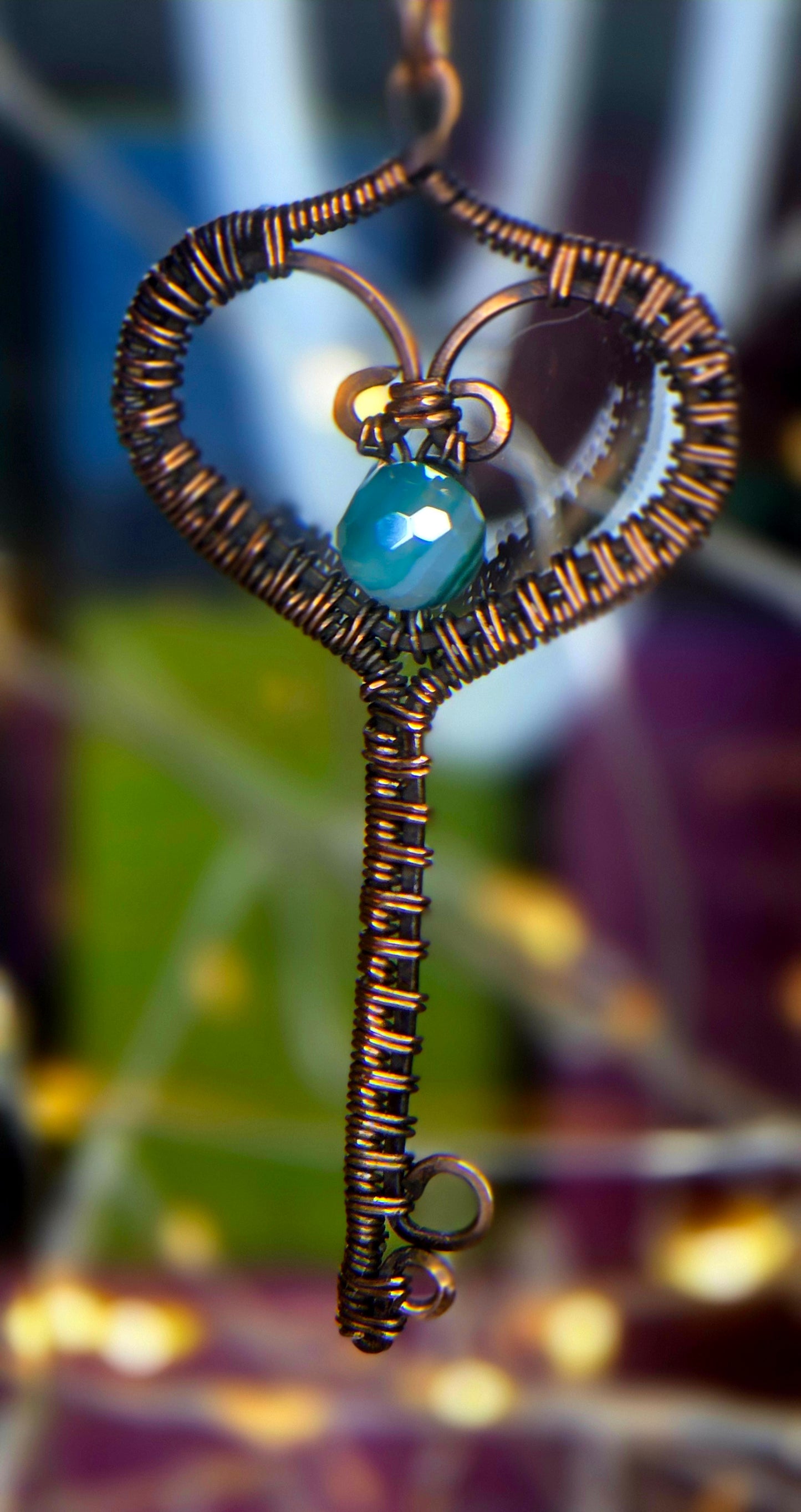 Love Key – Faceted Mystic Rainbow Agate & Copper Key Pendant