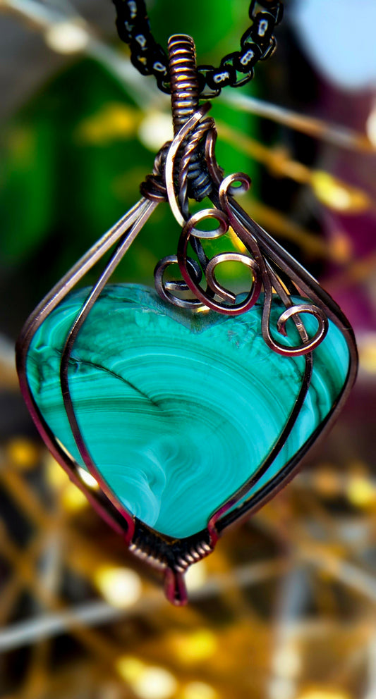 Heart of Transformation – Hand-Wrapped Malachite & Copper Pendant