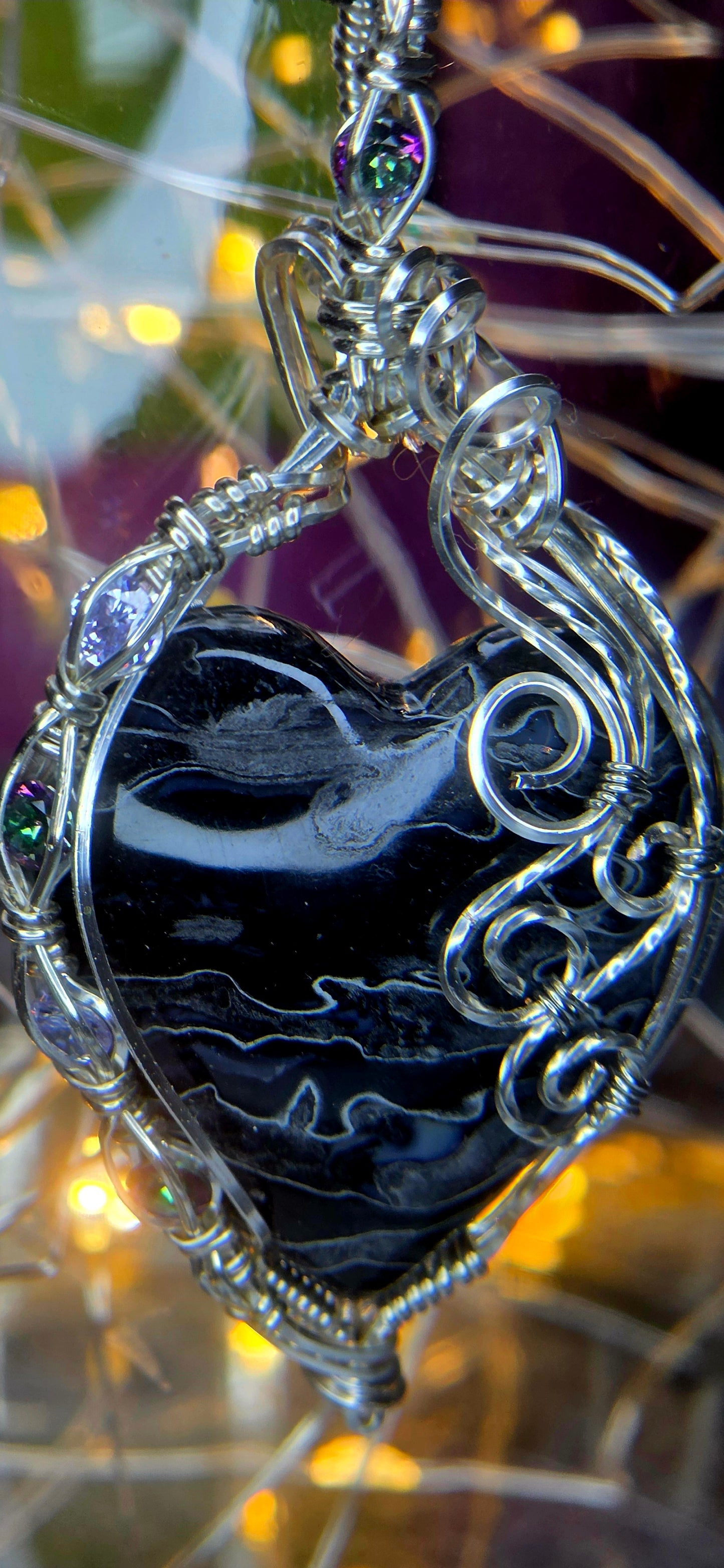 Bless Your Heart – Fossilized Palm Root & Silver Plated Copper Wire Wrapped Pendant