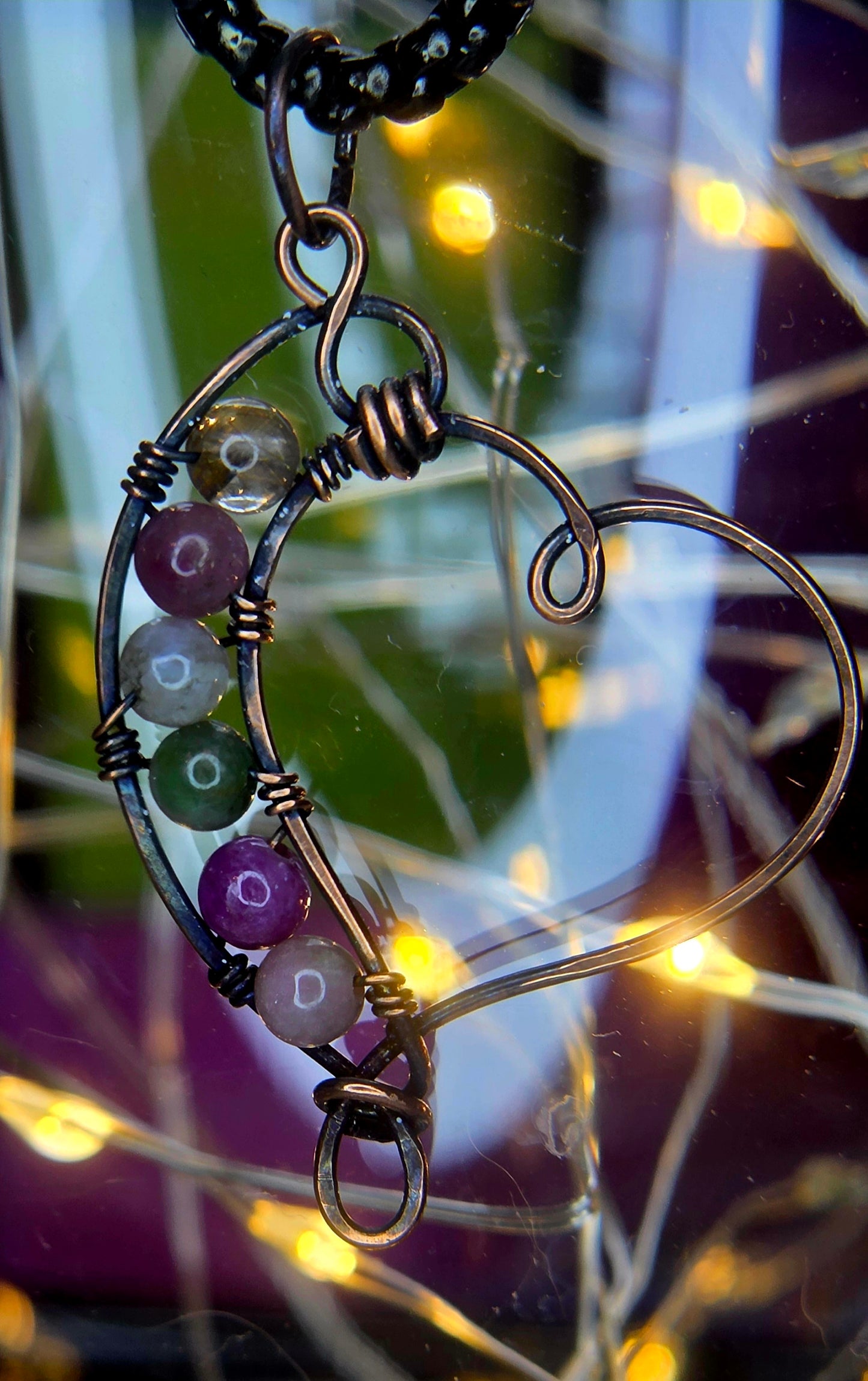 Copper Heart – Hand-Woven Mixed Tourmaline Heart Pendant
