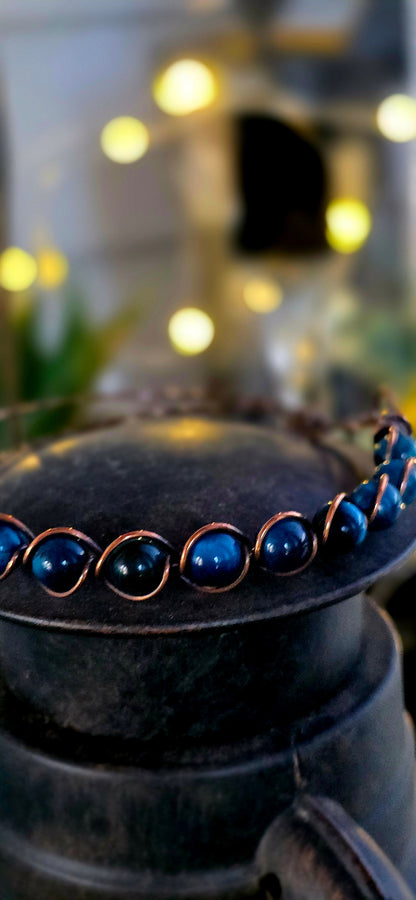 Twisted Blue Tiger's Eye Copper Bangle – Handcrafted Bracelet