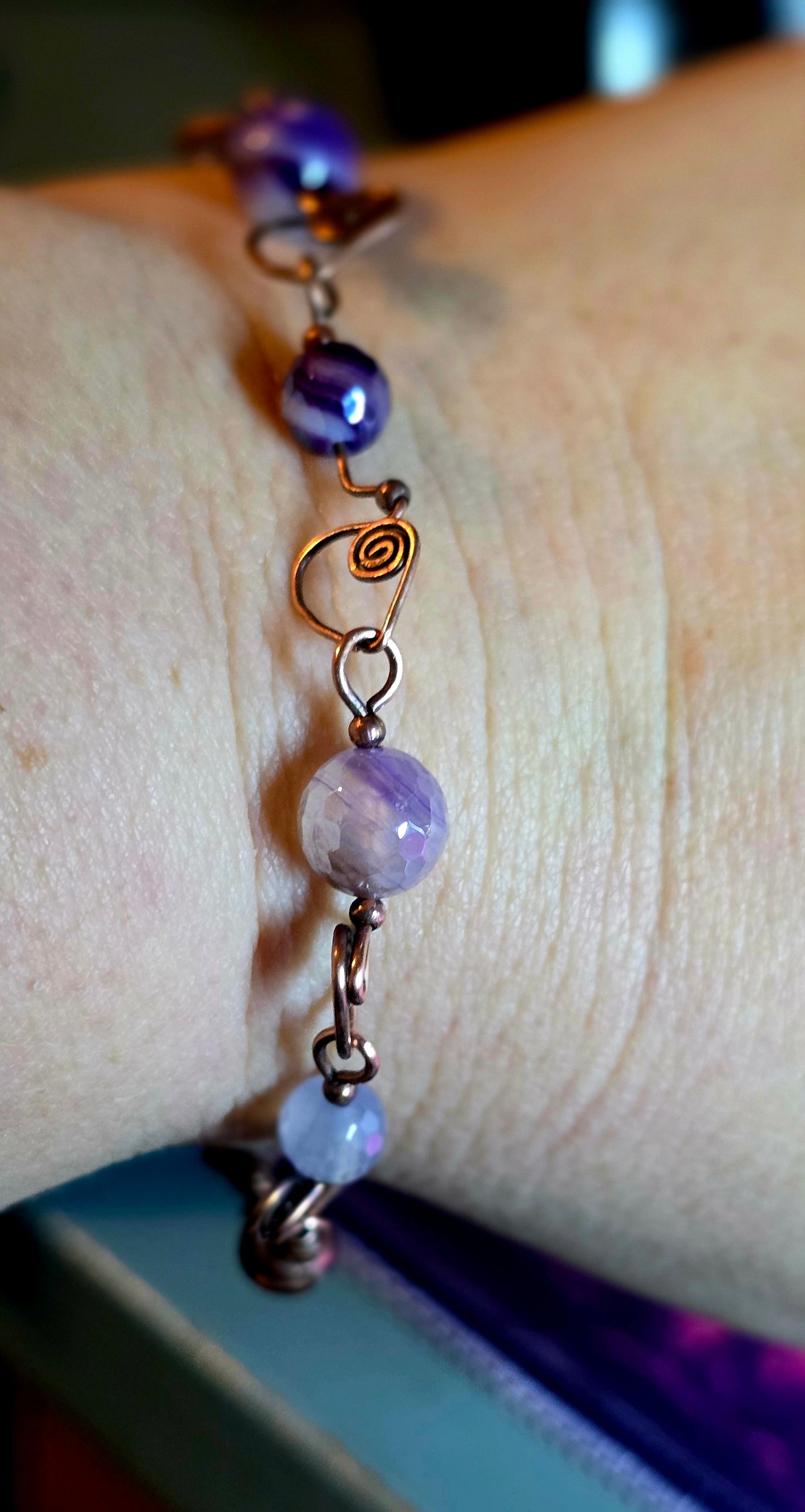 Mystic Kaleidoscope Bracelet – Purple & Rainbow Agate with Copper Accents