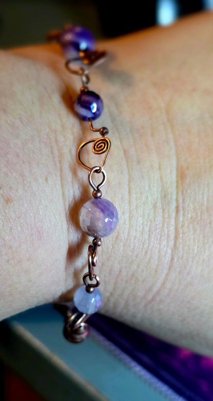 Mystic Kaleidoscope Bracelet – Purple & Rainbow Agate with Copper Accents