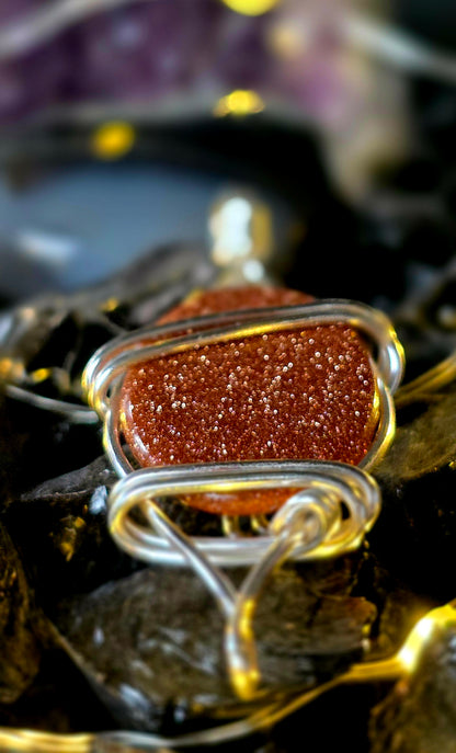 Simply Perfect– Sparkling Goldstone & Copper Wire Pendant