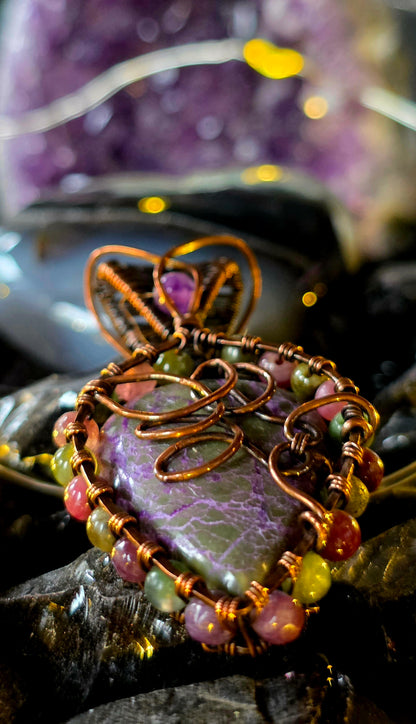 Lotus 🪷– Atlantisite, Amethyst & Mixed Tourmaline Copper Pendant