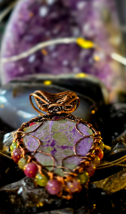 Lotus 🪷– Atlantisite, Amethyst & Mixed Tourmaline Copper Pendant