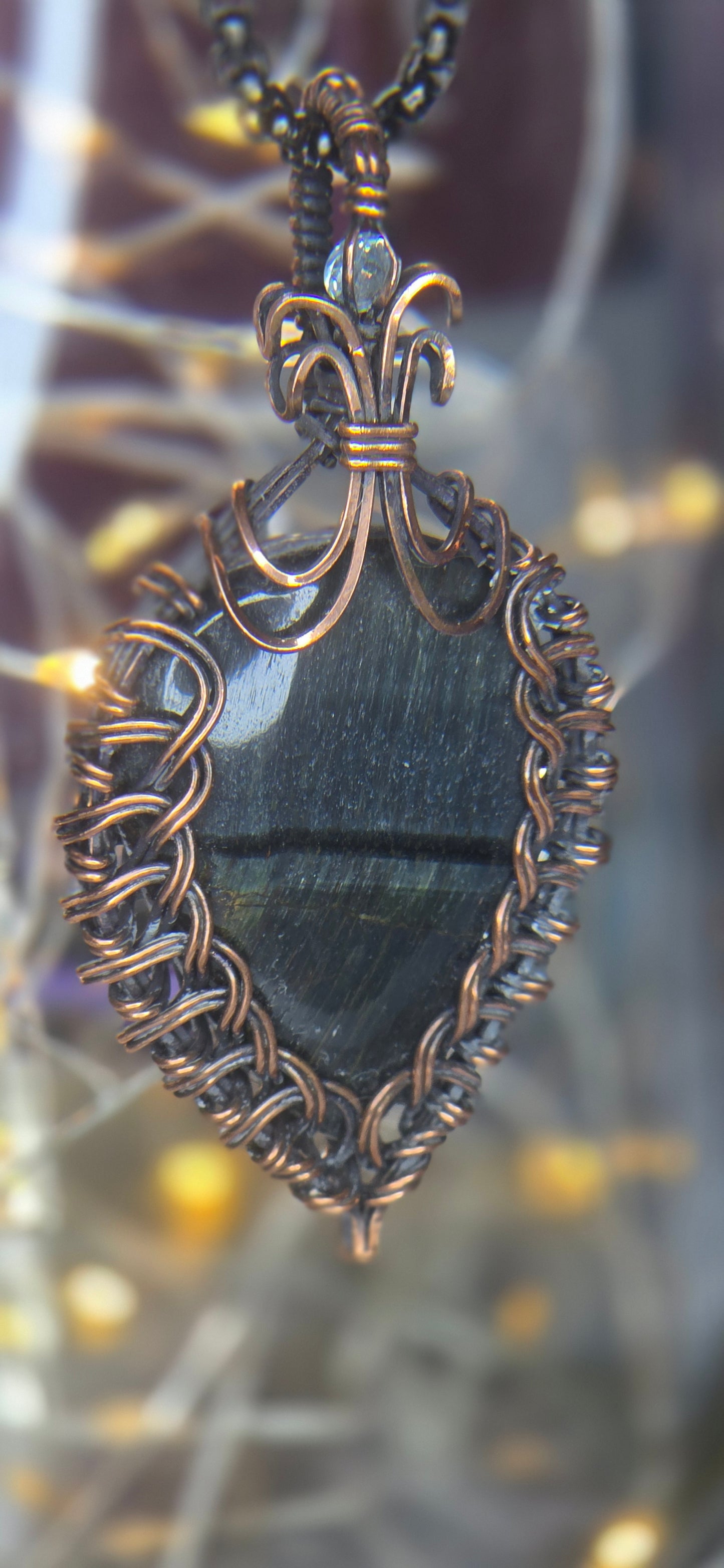 Blue Tiger's Eye – Hand-Woven Copper Art