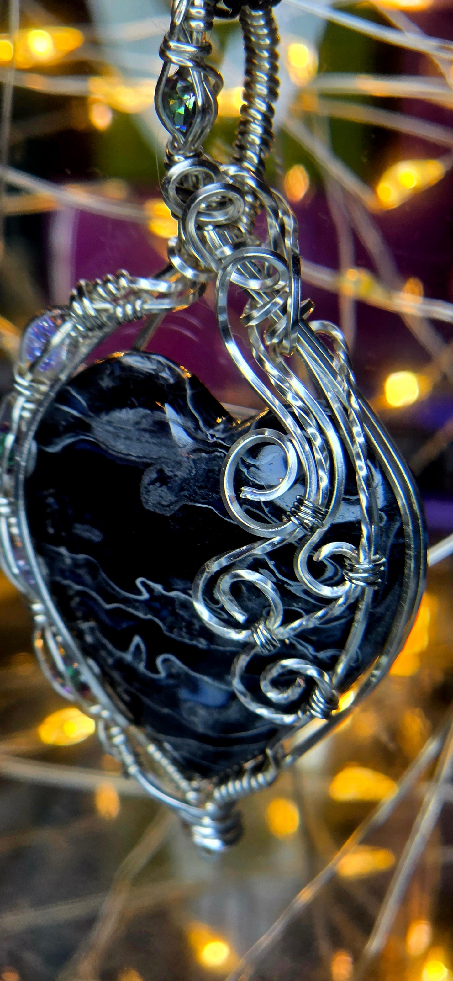 Bless Your Heart – Fossilized Palm Root & Silver Plated Copper Wire Wrapped Pendant