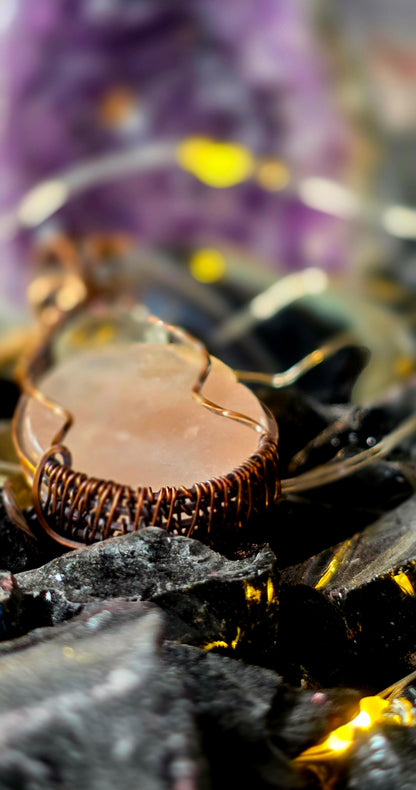 Rose Quartz & Copper Weave Pendant – Pink Artisan Jewelry