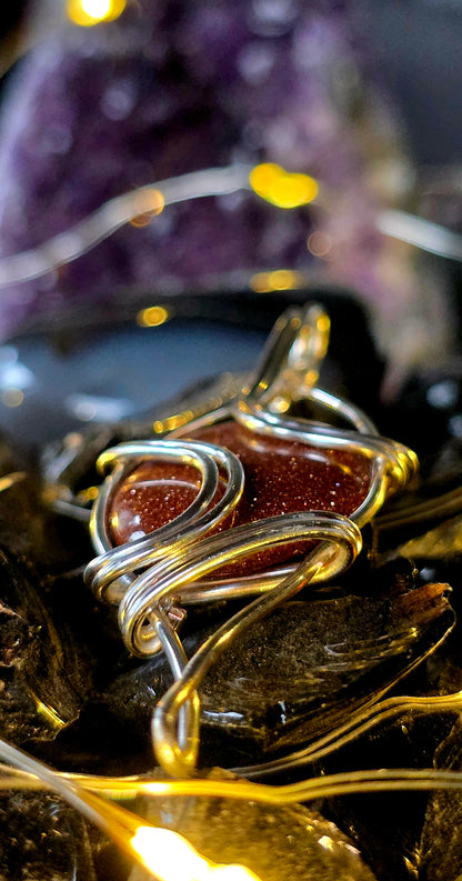 Simply Perfect– Sparkling Goldstone & Copper Wire Pendant
