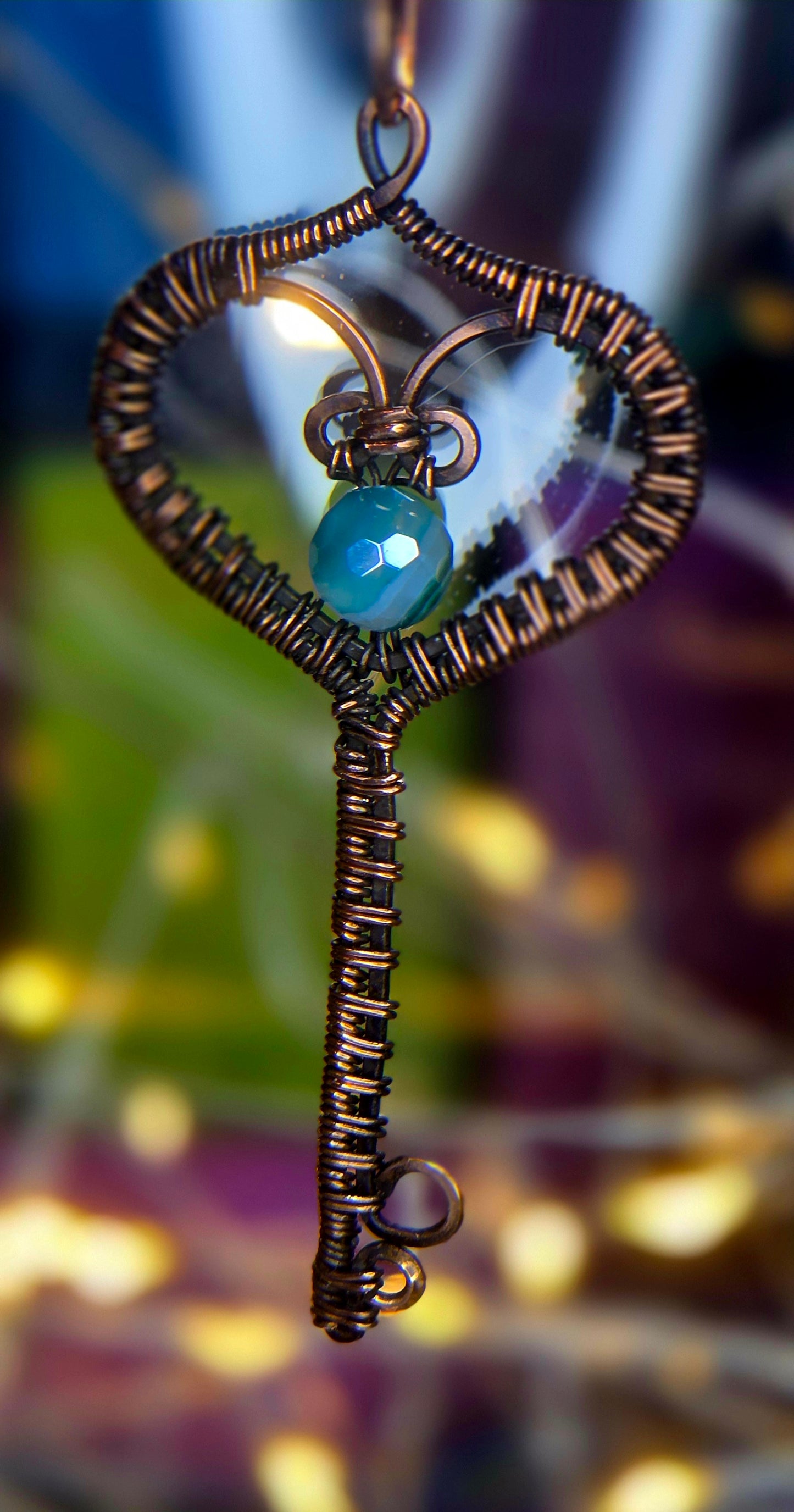 Love Key – Faceted Mystic Rainbow Agate & Copper Key Pendant