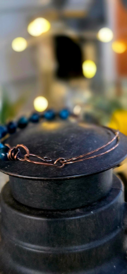 Twisted Blue Tiger's Eye Copper Bangle – Handcrafted Bracelet