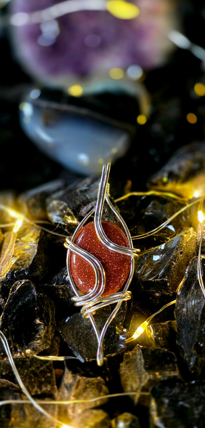 Simply Perfect– Sparkling Goldstone & Copper Wire Pendant