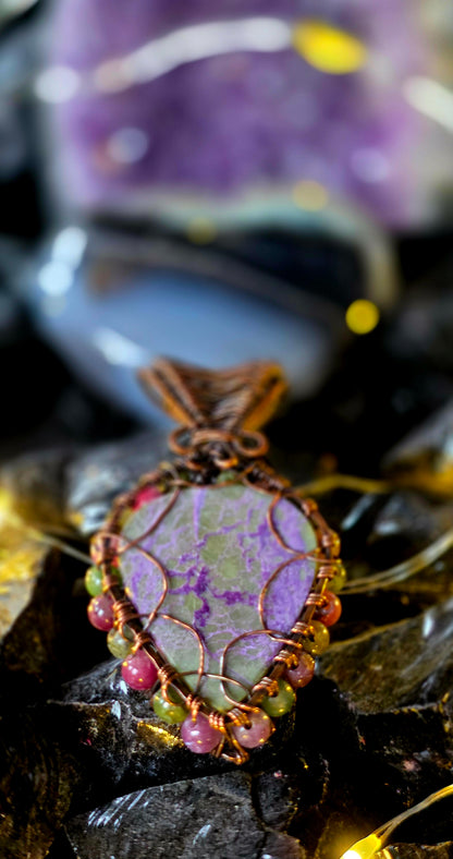 Lotus 🪷– Atlantisite, Amethyst & Mixed Tourmaline Copper Pendant