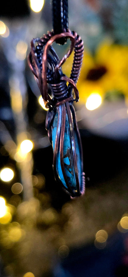 Natural Topaz & Copper Wire Wrapped Pendant – Handcrafted Jewelry