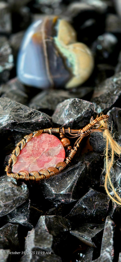 Romantic Rhodanite – Pink Rhodonite & Citrine Copper Wrapped Pendant