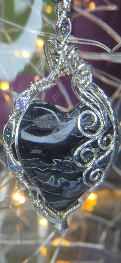 Bless Your Heart – Fossilized Palm Root & Silver Plated Copper Wire Wrapped Pendant