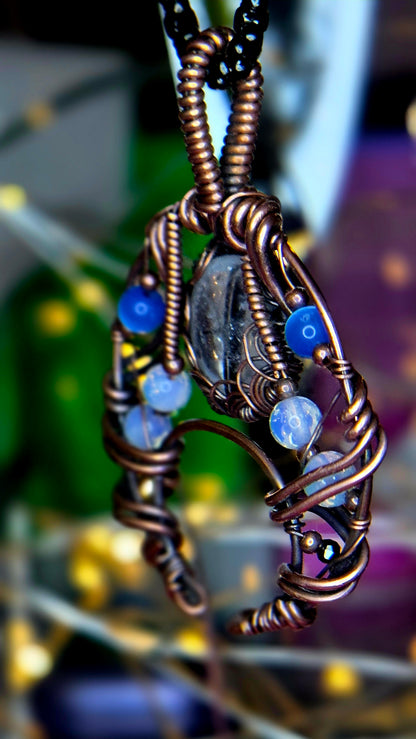 Shadow & Light Shield Pendant – Black Rutile, Spinel & Blue Cat Eye